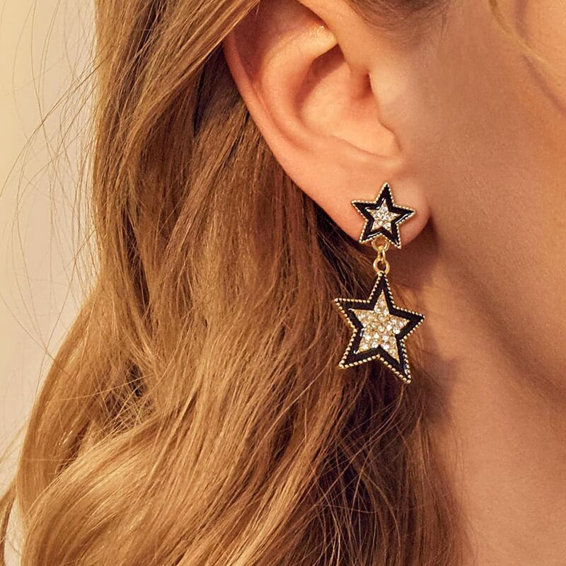 

1pair Rhinestone Engraved Star Drop Earrings, Multicolor