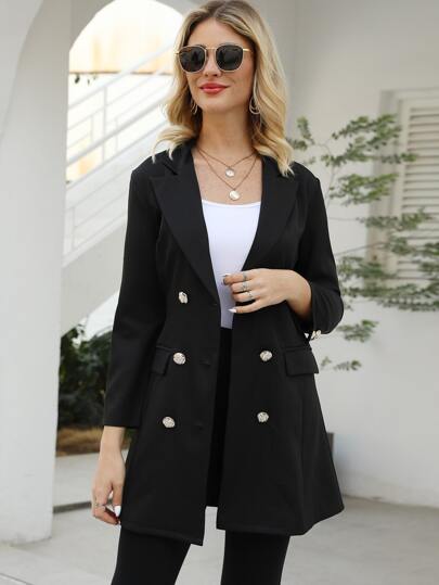 Solid Button Front Lapel Collar Blazer