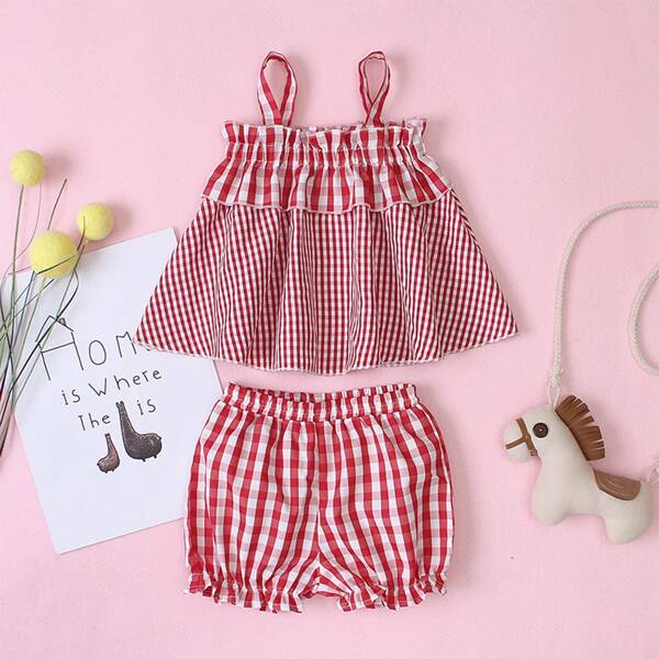 

Toddler Girls Ruffle Gingham Cami Top With Shorts, Red