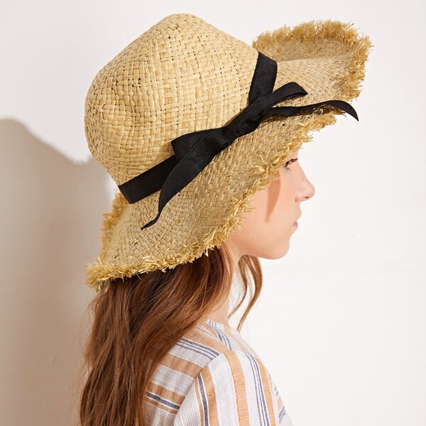 

Kids Bow Knot Decor Straw Hat, Khaki