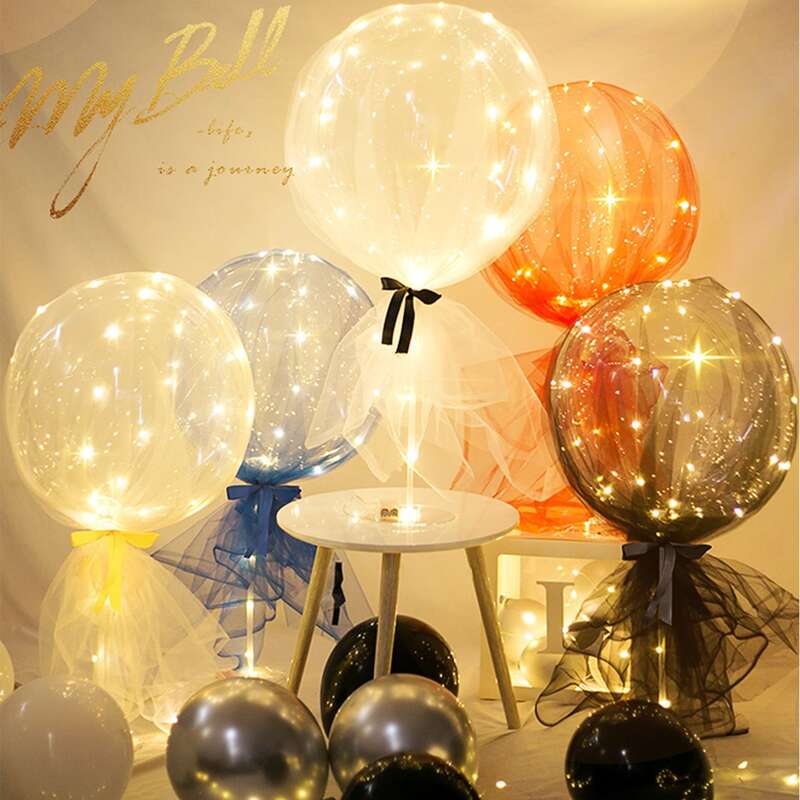 

1pc Clear Balloon With Mesh & Led String Light, Multicolor