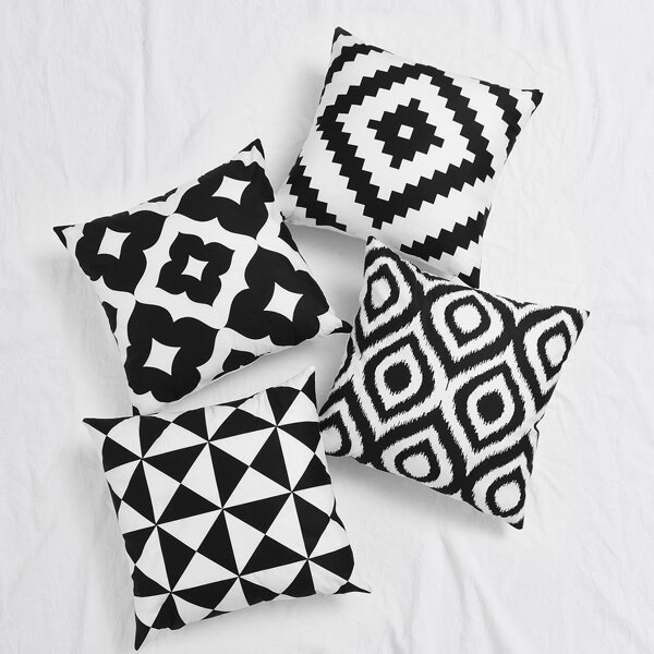 

1pc Geometric Pattern Cushion Cover Without Filler, Black and white