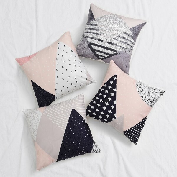 

1pc Color-block Geometric Pattern Cushion Cover Without Filler, Multicolor