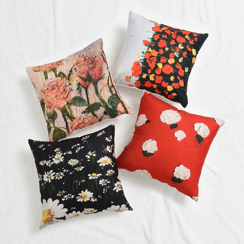 

1pc Oil Painting Floral Pattern Cushion Cover Without Filler, Multicolor
