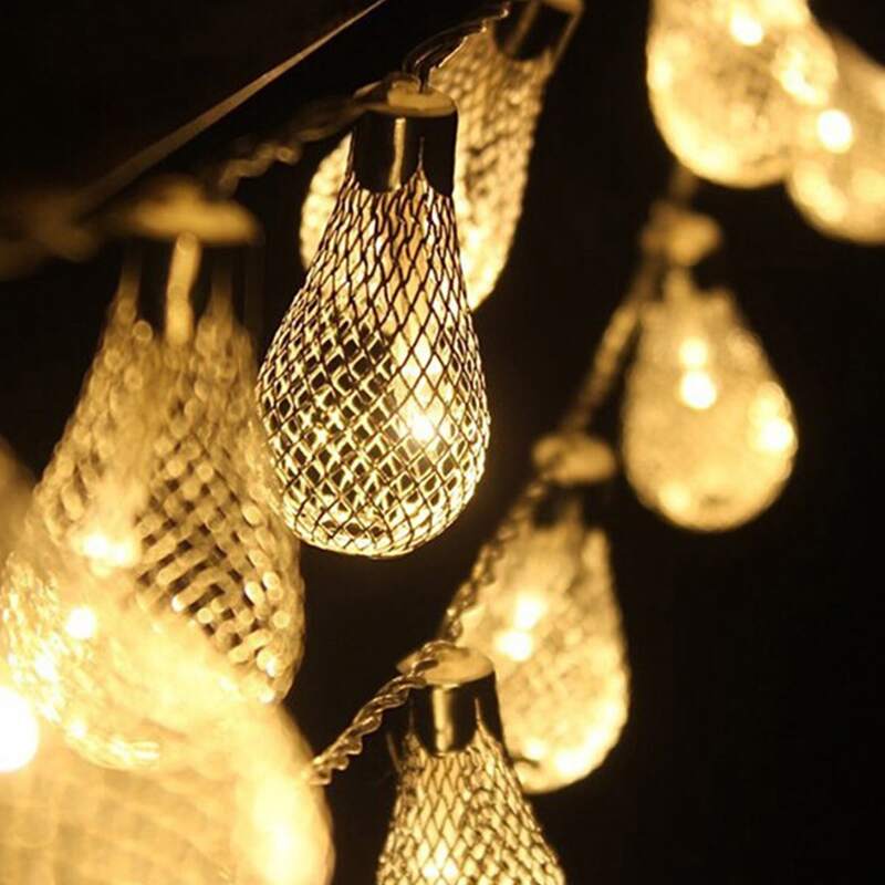 

20pcs Metal Water Drop Bulb String Light, Yellow