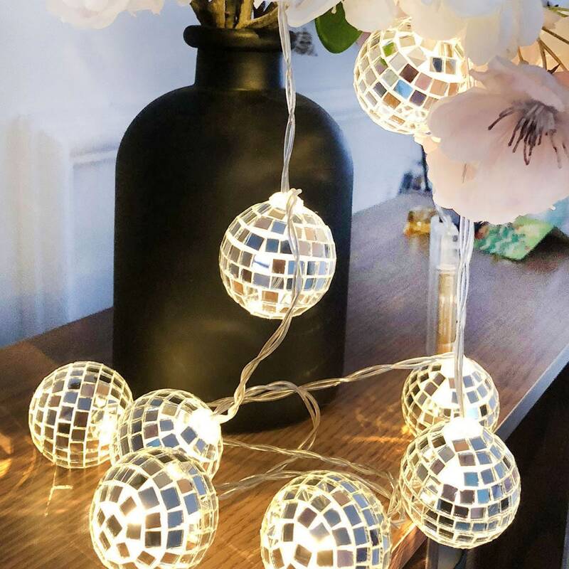 

10pcs Bulb Mirror Ball String Light, Yellow