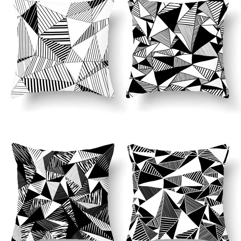 

1pack Geometric Print Cushion Cover Without Filler, Black and white