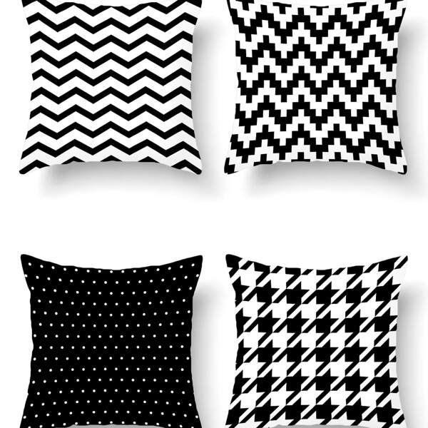 

1pack Chevron & Houndstooth Print Cushion Cover Without Filler, Black and white