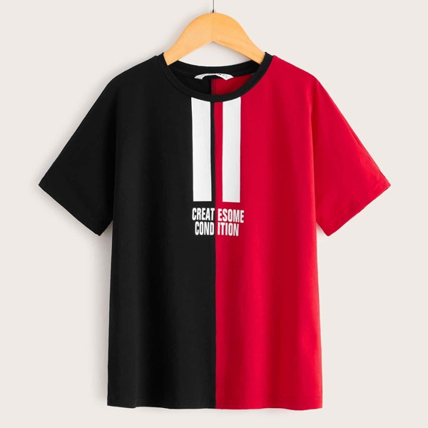 

Boys Slogan Graphic Color Block Tee, Multicolor