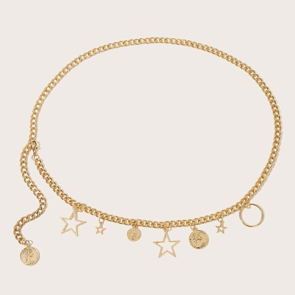 

Coin & Star Charm Waist Chain Belt, Gold