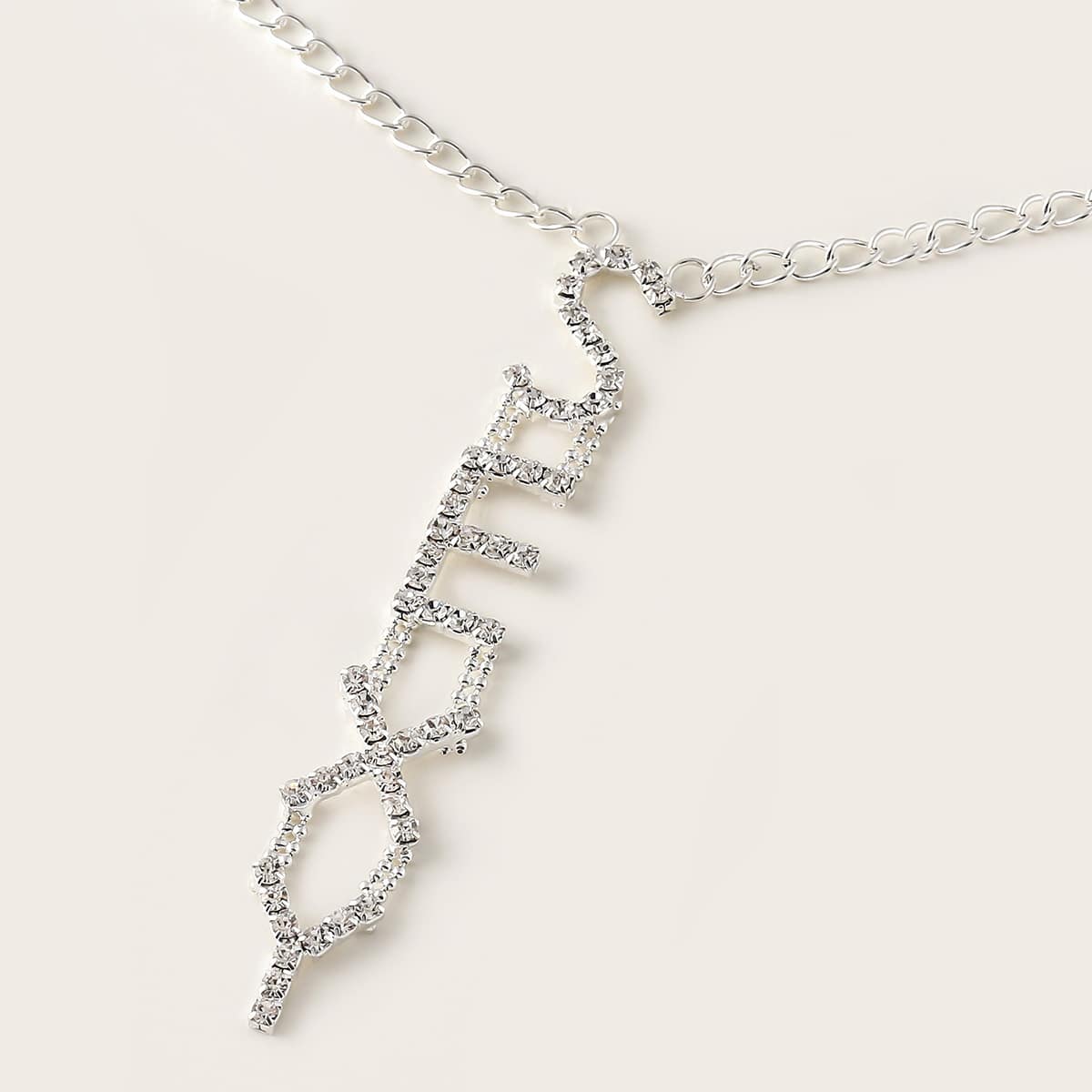 

Rhinestone Engraved Slogan Charm Waist Chain Belt, Silver