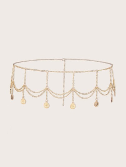 Coin Charm Layered Chain Belt