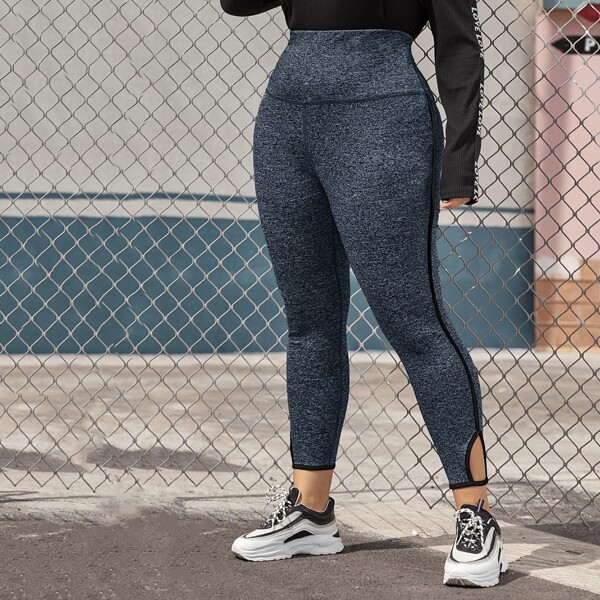 

Plus Wide Waistband Cutout Detail Contrast Binding Leggings, Navy blue