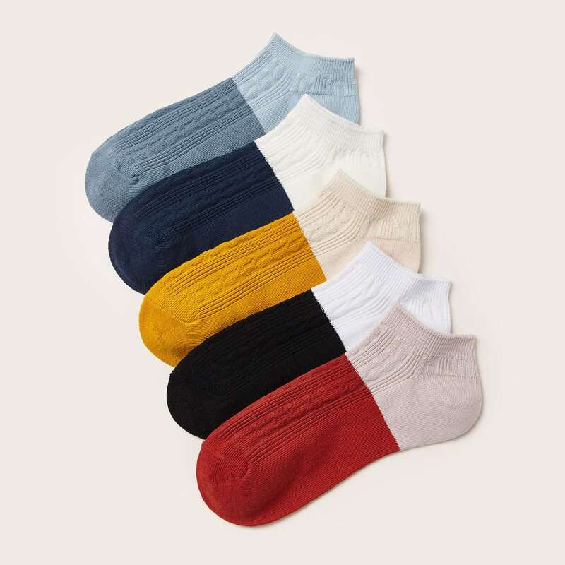 

5pairs Two Tone Socks, Multicolor