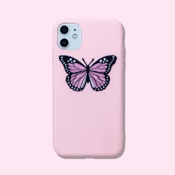 

Butterfly Embroidery Pattern iPhone Case, Pink