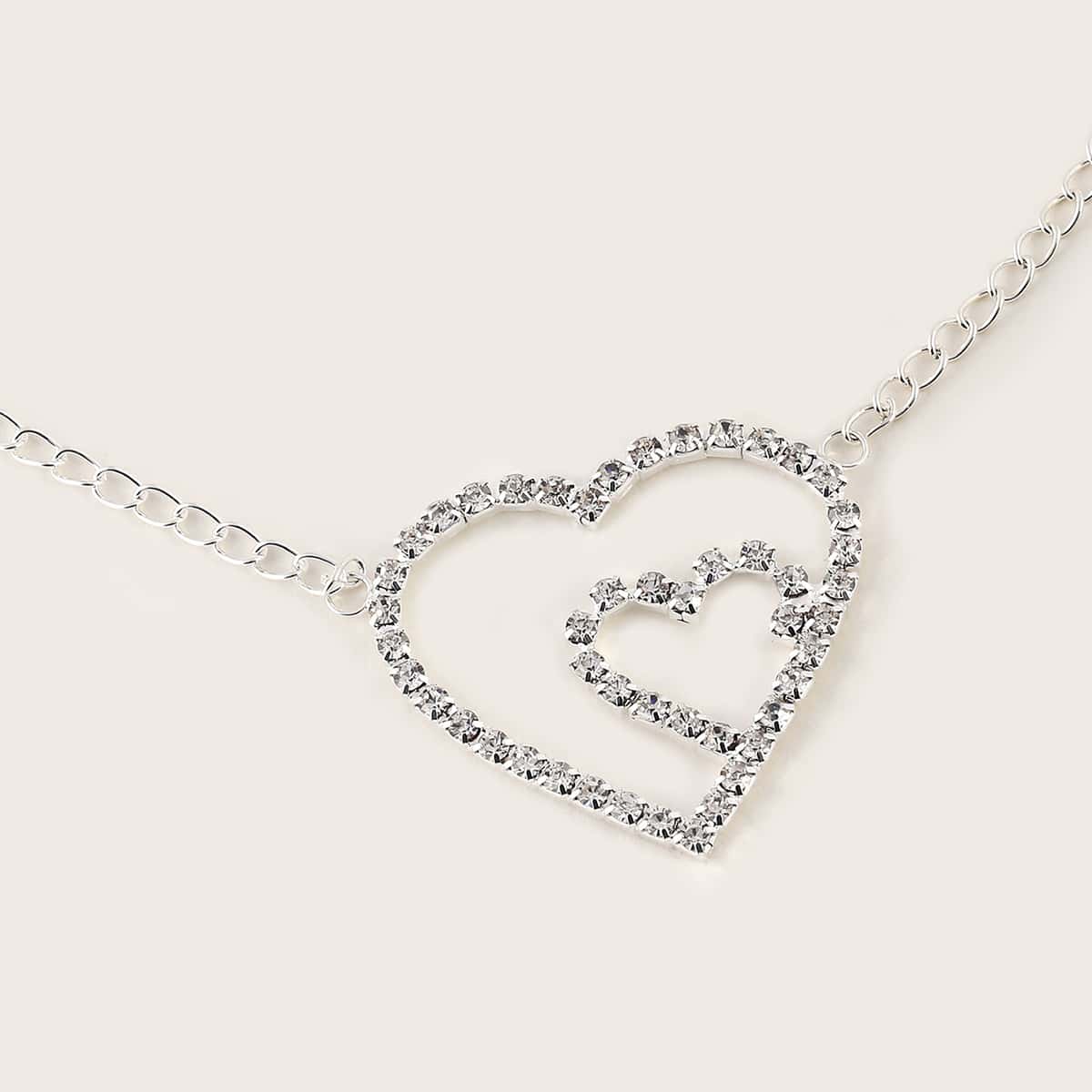 

Rhinestone Engraved Heart Decor Waist Chain Belt, Silver