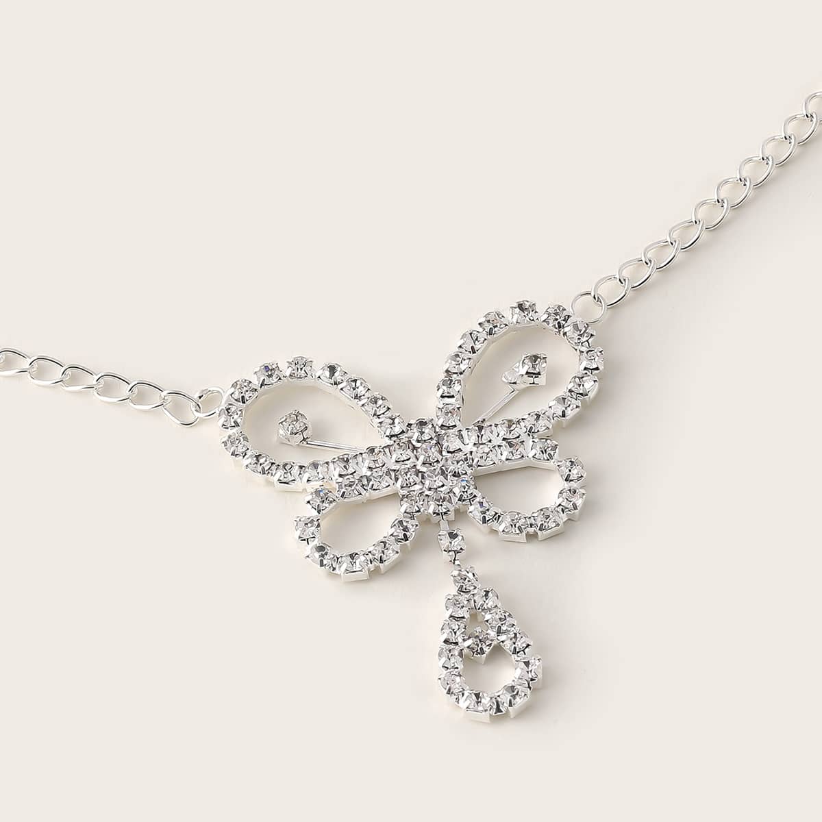 

Rhinestone Engraved Butterfly Decor Waist Chain, Silver