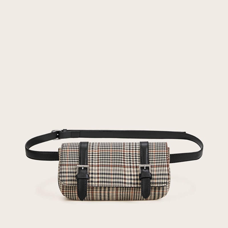

Double Buckle Decor Plaid Fanny Pack, Multicolor