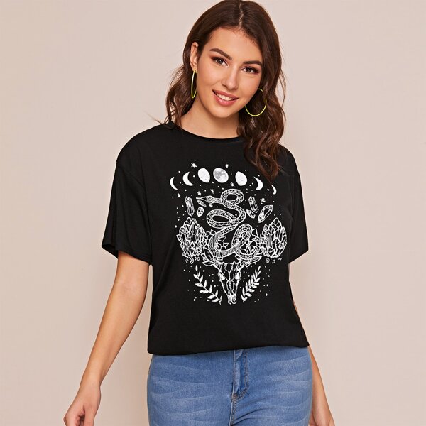 

Moon And Animal Print Tee, Black