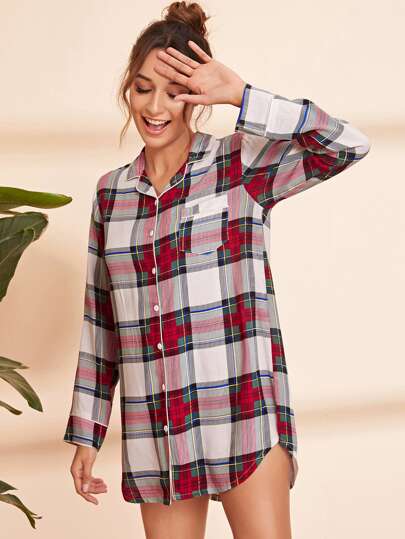 Tartan Pocket Front Nightdress
