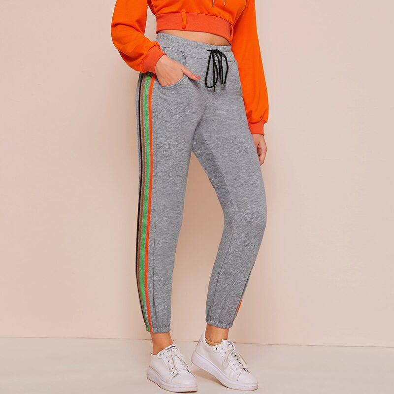 

Side Stripe Drawstring Waist Sweatpants, Grey