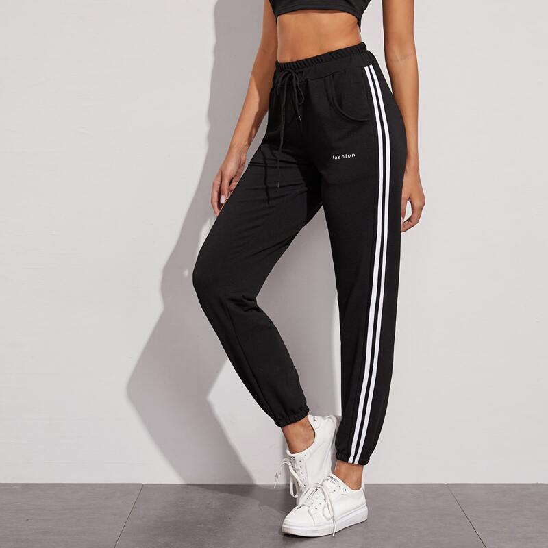 

Side Stripe Letter Graphic Sweatpants, Black