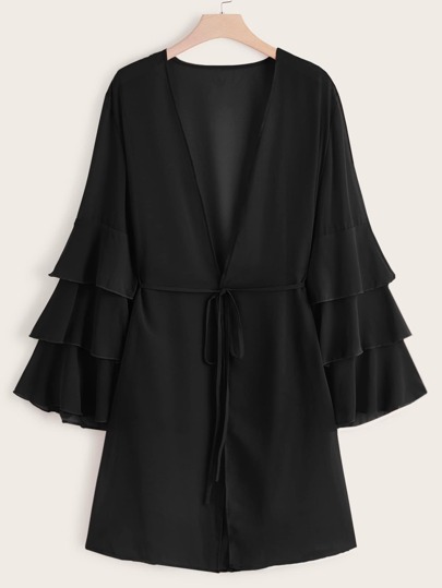 Plus Layered Sleeve Self Tie Kimono