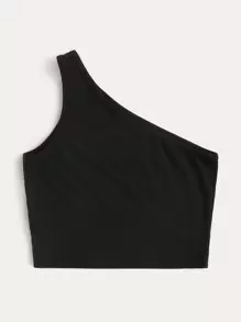 Calvaya Plus One Shoulder Rib-Knit Top - Black - View 2