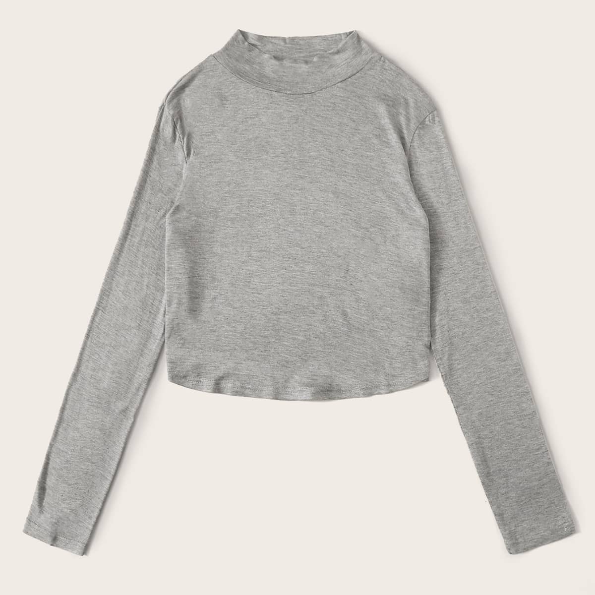 

Solid Mock Neck Crop Tee, Grey