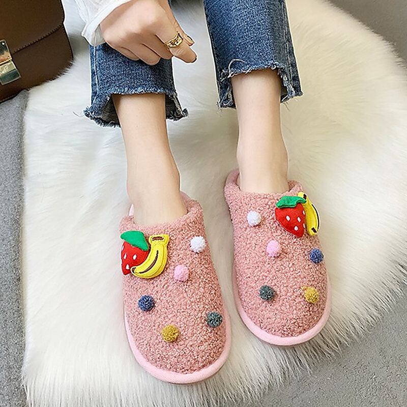 

Pom Pom Decor Faux Shearling Slippers, Multicolor