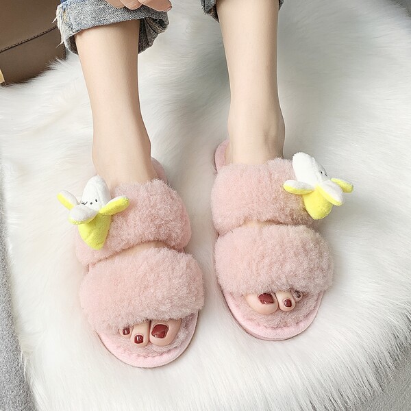 

Banana Decor Faux Fur Open Toe Slippers, Pink