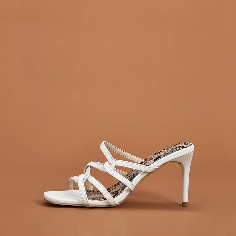 

Snakeskin Print Sole Open Toe Stiletto Heels, White