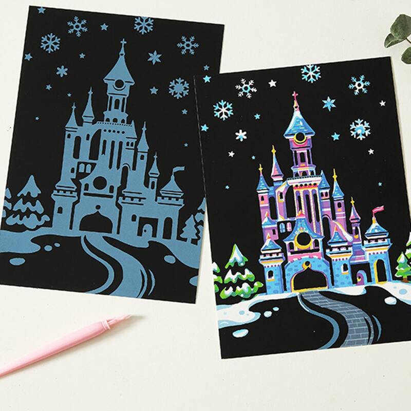

1sheet Animal & Castle Pattern Scratch Art Painting Paper