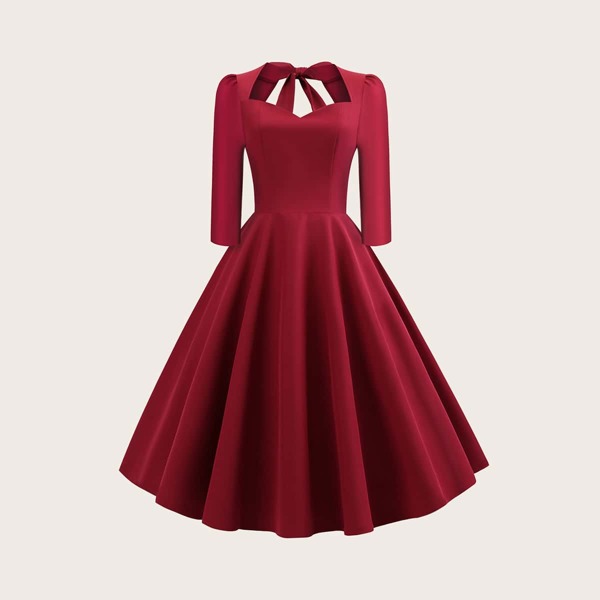 

Расклешенное платье размера плюс с узлом, Красный