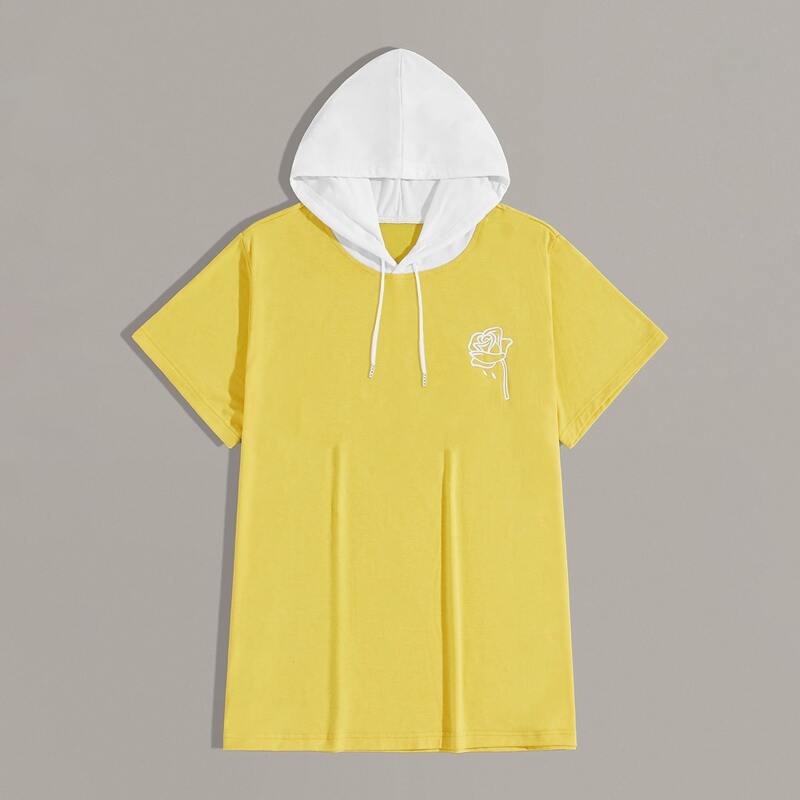 

Guys Rose Print Drawstring Hooded Tee, Yellow bright