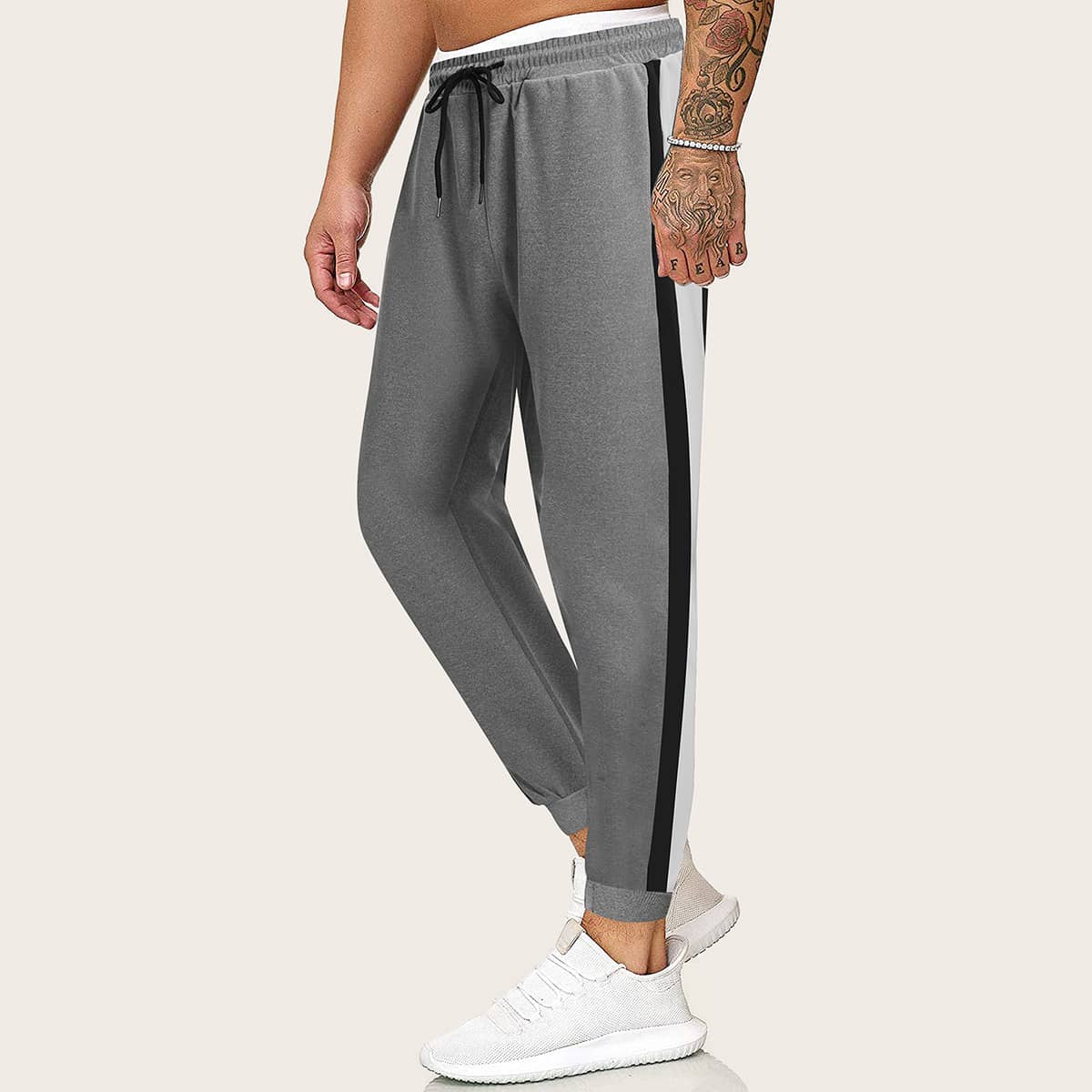 

Guys Contrast Side Panel Drawstring Waist Sweatpants, Grey