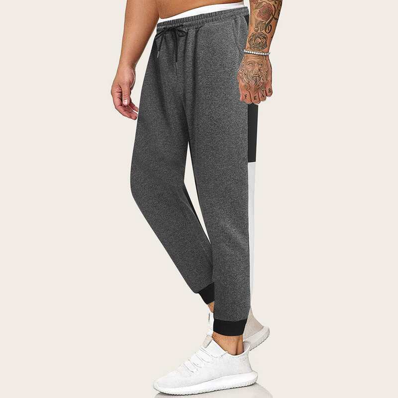 

Guys Contrast Side Panel Drawstring Waist Sweatpants, Grey