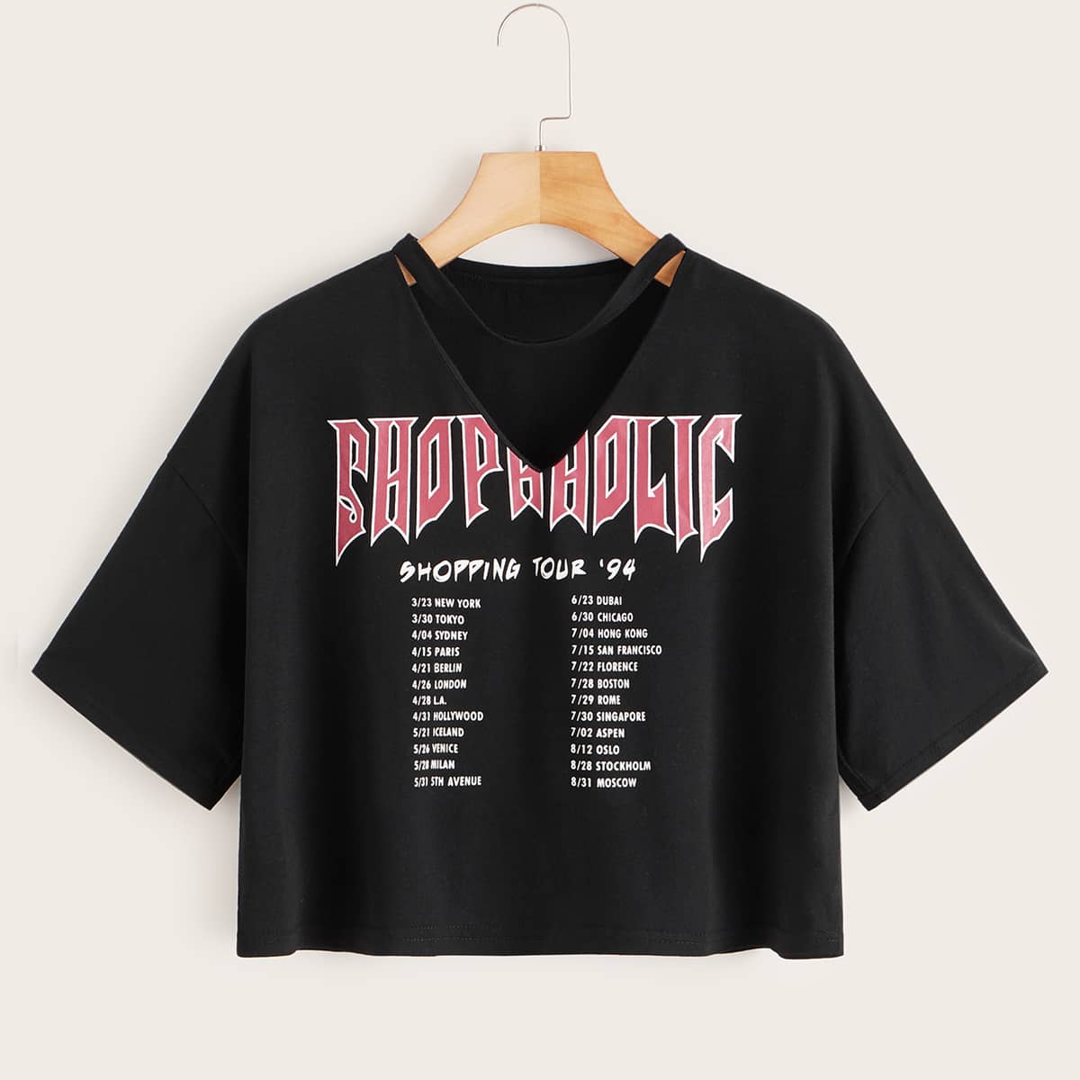

Slogan Graphic Choker Neck Black Tee