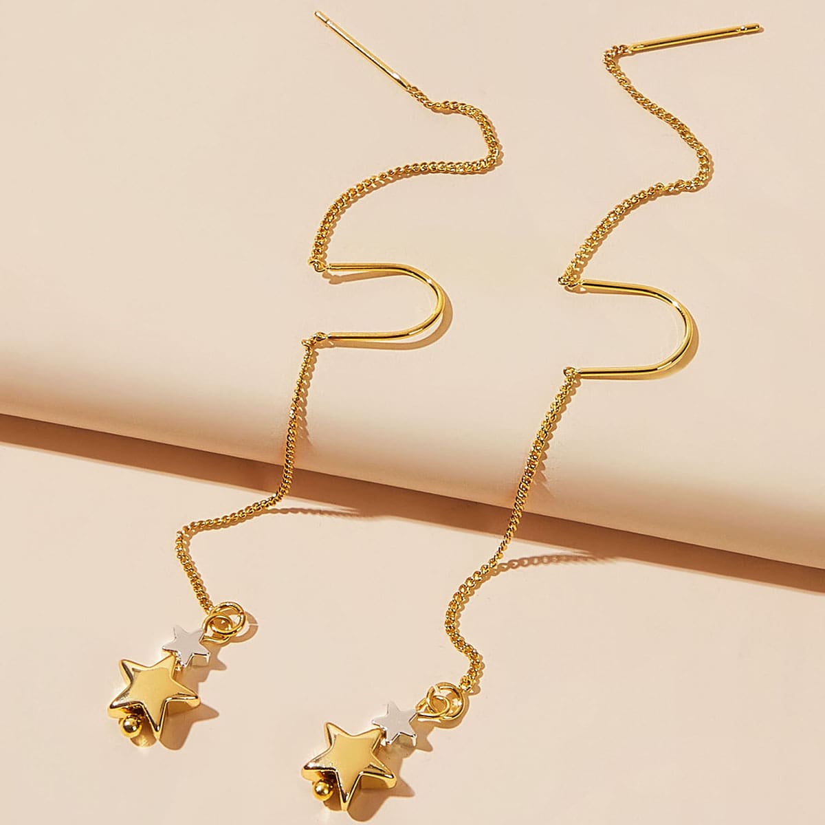 

1pair Chain Star Drop Earrings, Gold