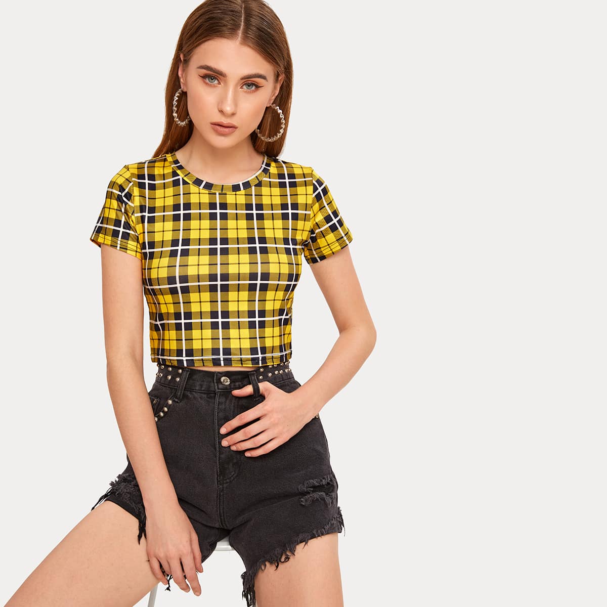

Tartan Plaid Crop Tee, Multicolor