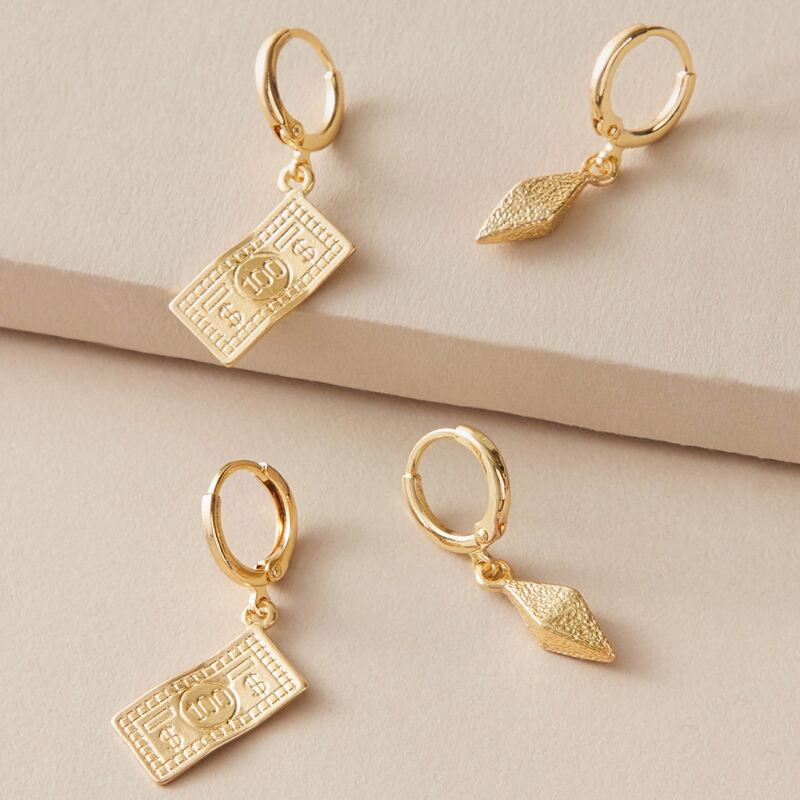 

2pairs Textured Geometric Drop Earrings, Gold