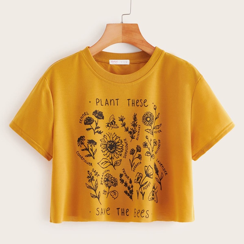 

Flower Graphic Crop Top, Yellow
