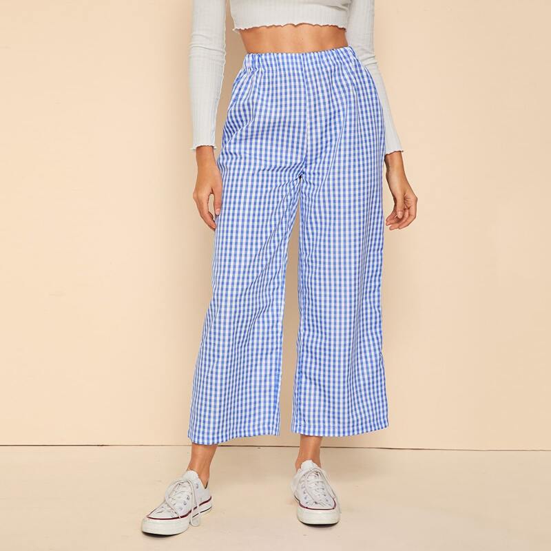 

Gingham Wide Leg Pants, Blue