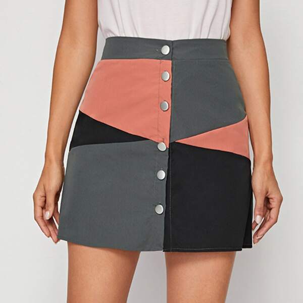 

Cut And Sew Button Front Skirt, Multicolor