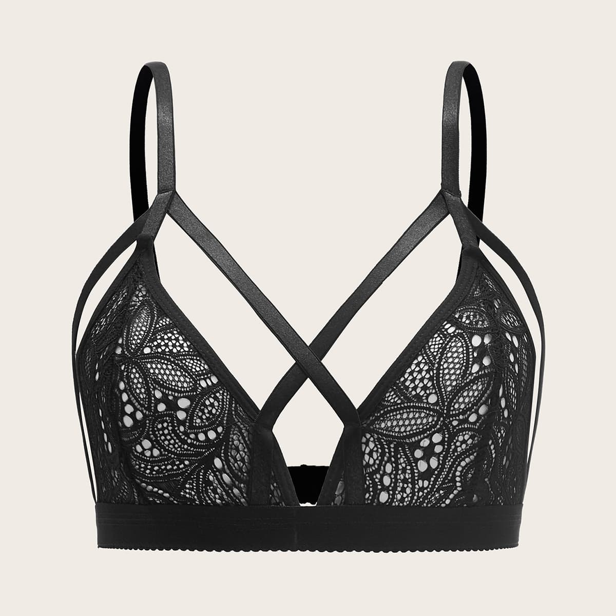 

Floral Lace Harness Bralette, Black
