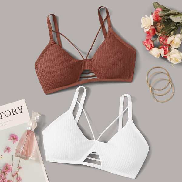 

2pack Textured Harness Bralette, Multicolor