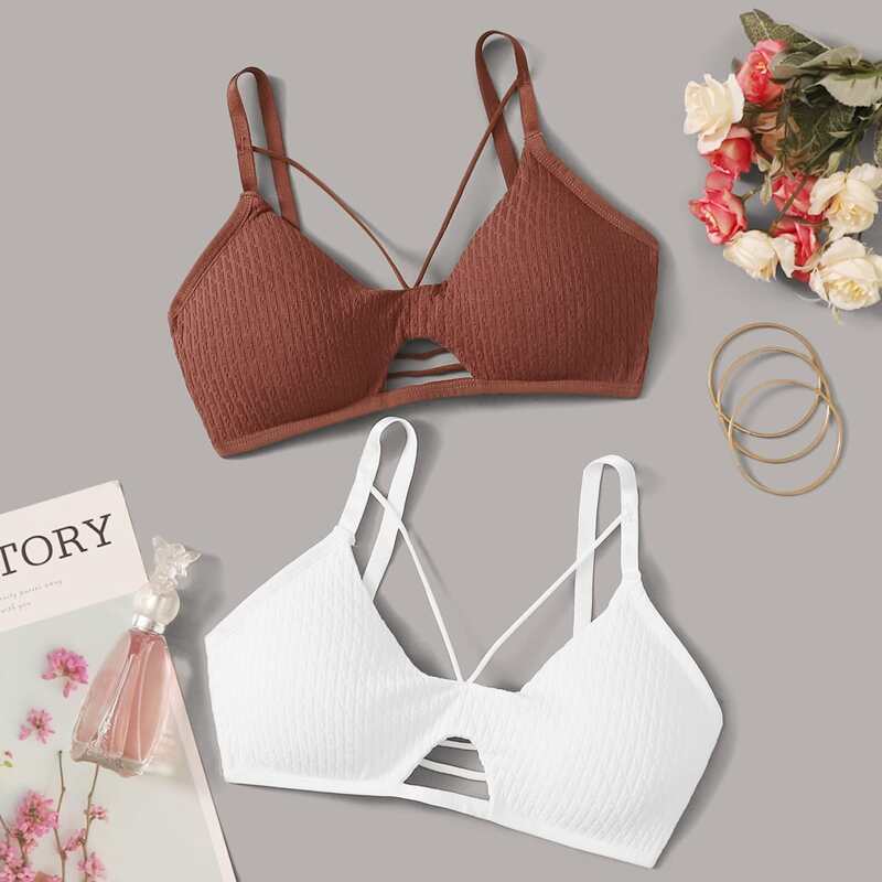 

2pack Textured Harness Bralette, Multicolor
