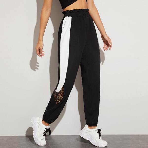 

Paperbag Waist Cut-and-sew Joggers, Black
