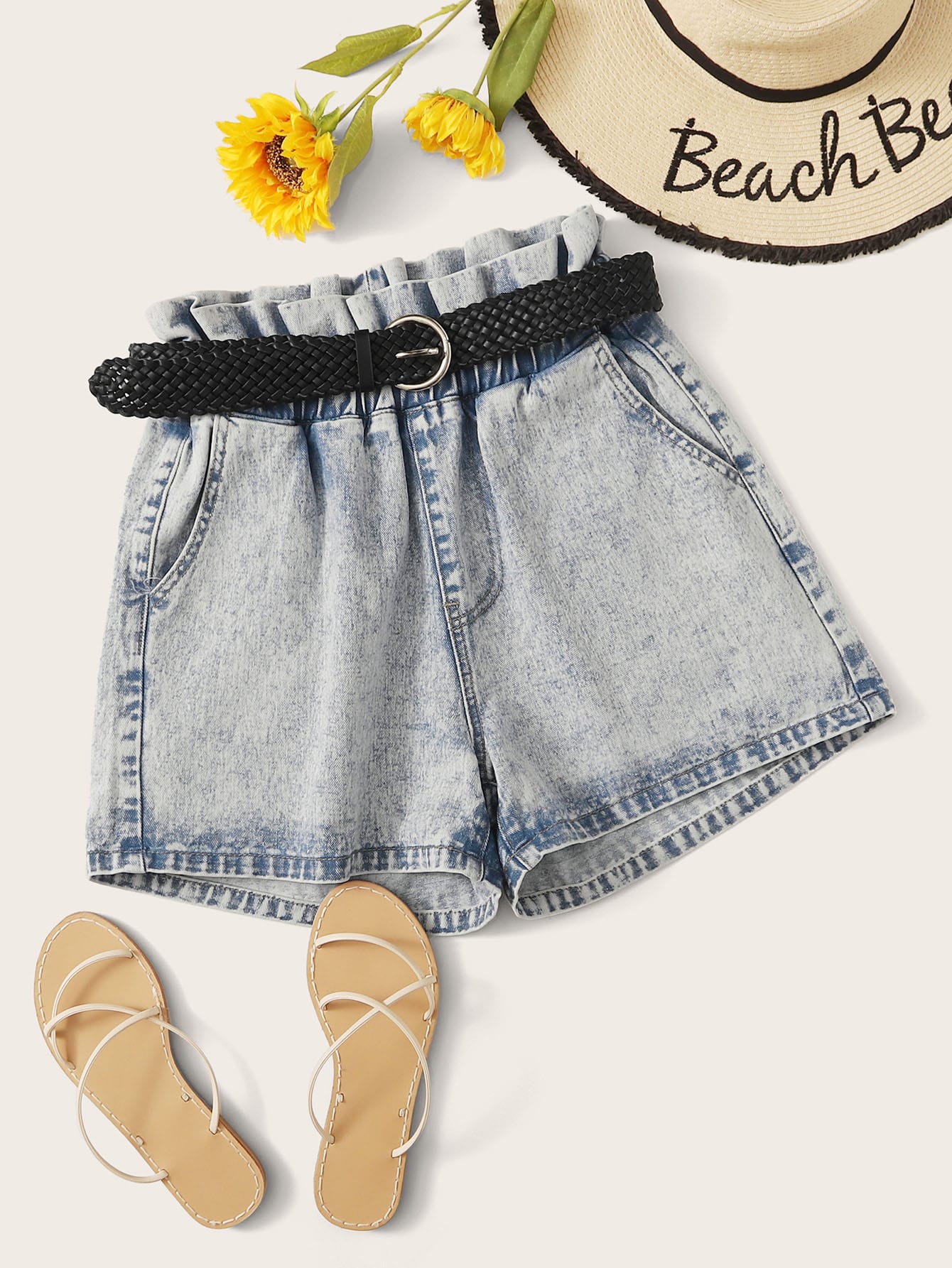 acid wash paperbag shorts