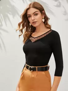 SHEIN Privé Camiseta de malla de lunares - Negro - Ver 5